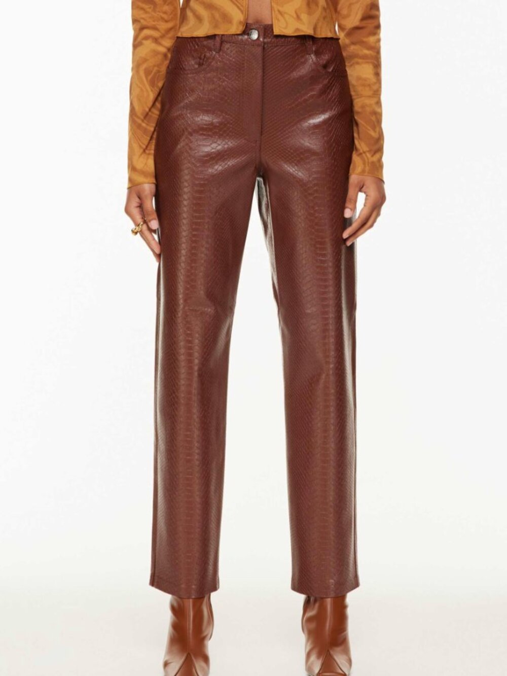 Aritzia Wilfred Melina Brown Python Embossed Vegan Leather Pants
